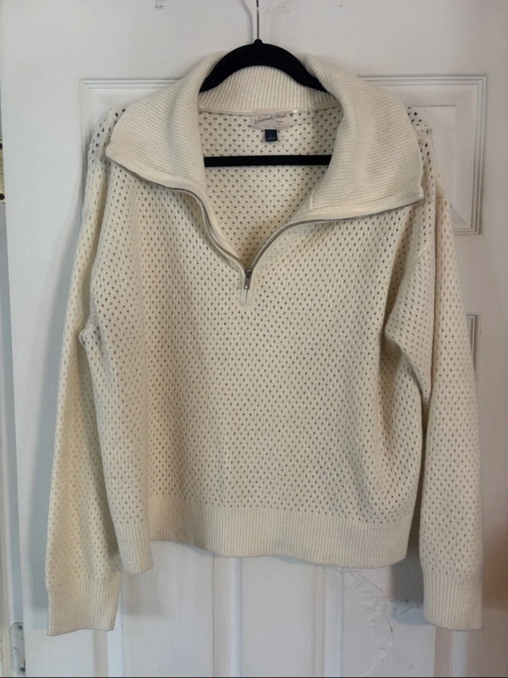 Universal thread Cream Open-Knit Half-Zip Funnel Collar Sweater